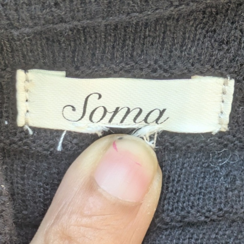 Soma Black Open Front Cardigan Draped Shawl Neck Pointelle Knit Sweater - Picture 3 of 4